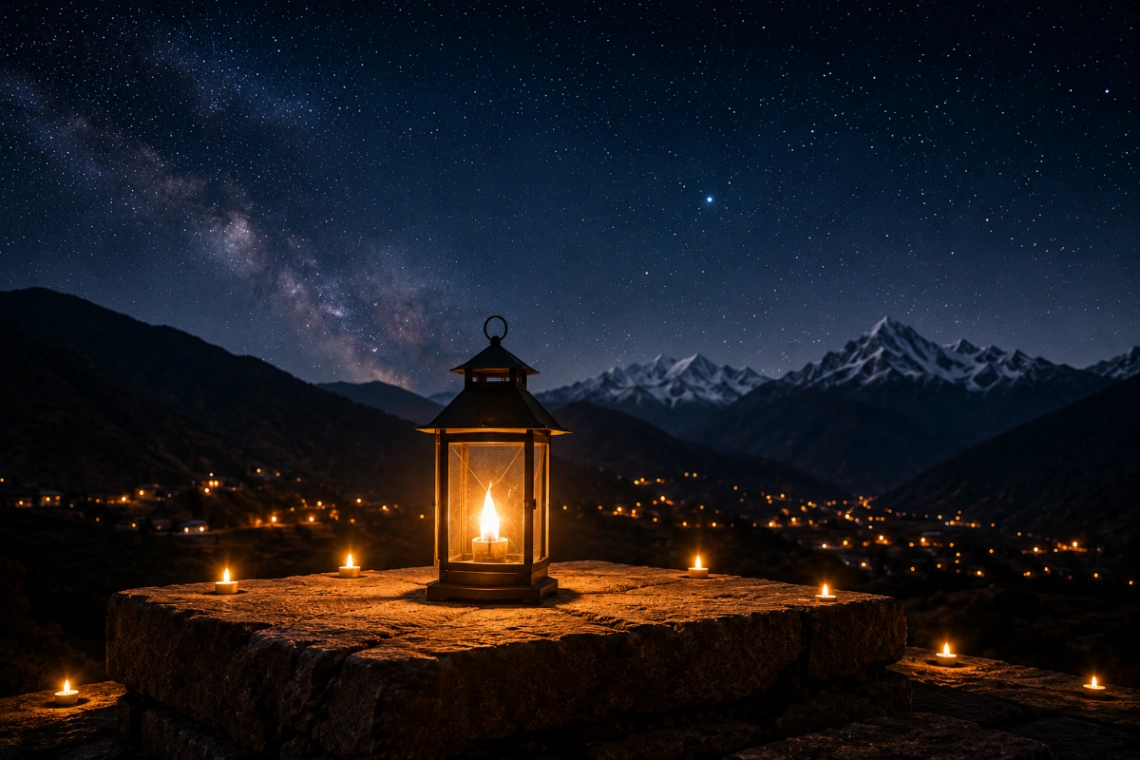Milky Way arching over a Himalayan ridge