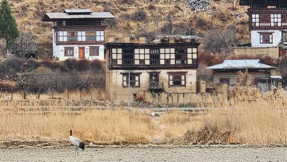 Bhutan mountain landscape with prayer flags