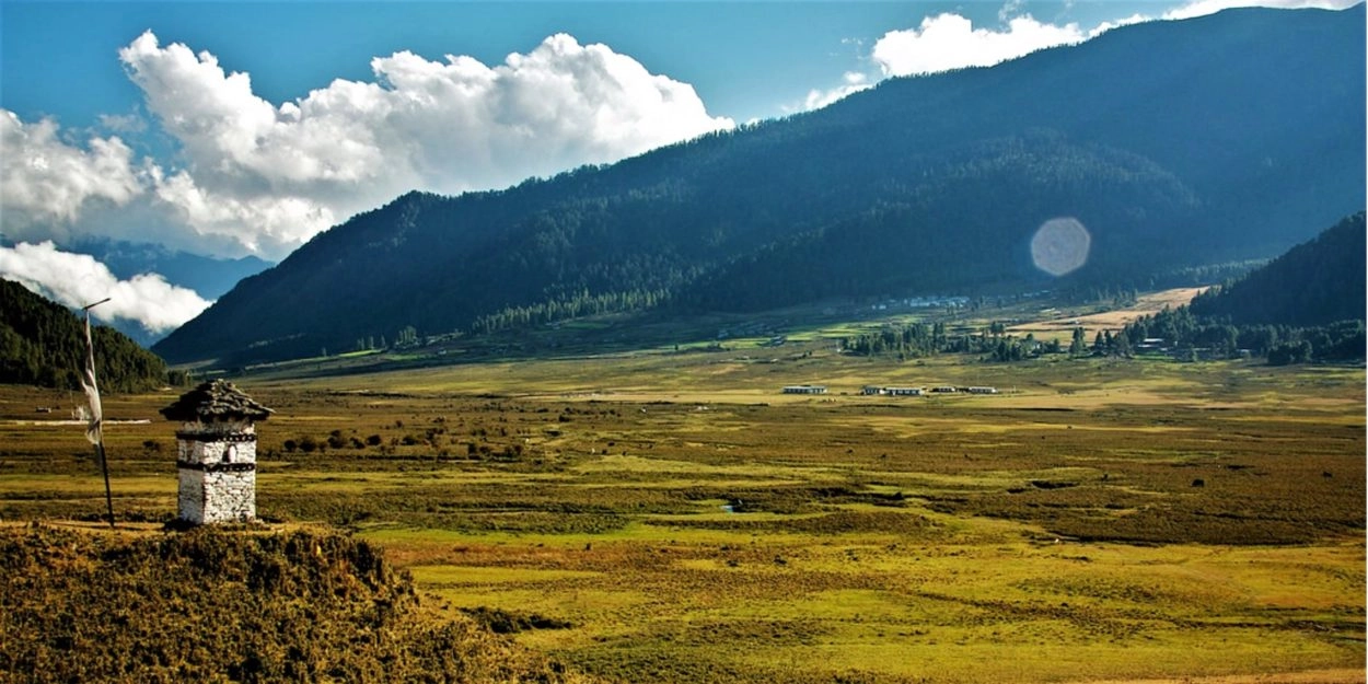 Serene boat on a calm mountain lake