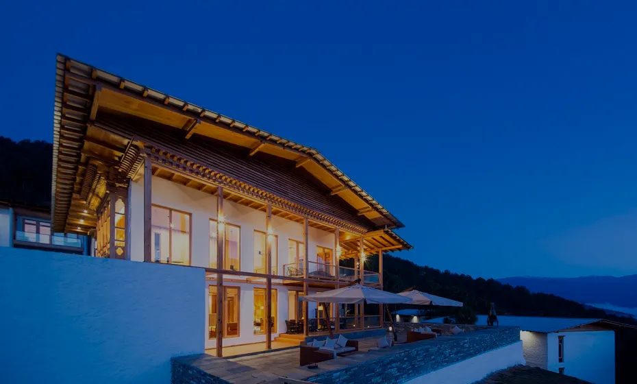 The Zenith Paro hotel exterior cantilevered over a valley